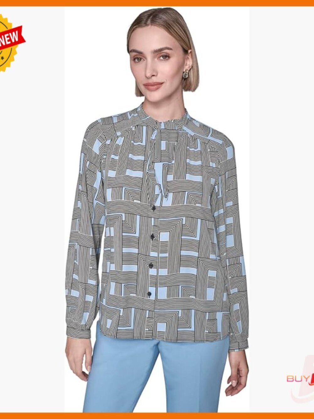 Long Sleeve Soft Suiting Blouse Regular Fit Polyester Button Down